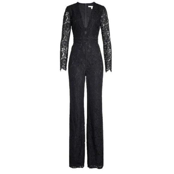 NWT Diane Von Furstenberg DVF Marlowe in Black Lace Bodice Jumpsuit 4 $598